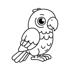 Black & White Cartoon Parrot Free Printable Page - looking to the right