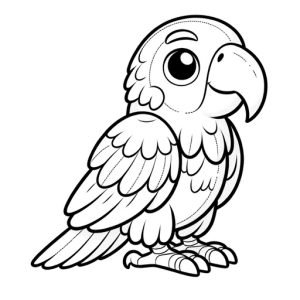 Black & White Cartoon Parrot Free Printable Page - looking to the right