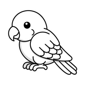 Black & White Simple Cartoon Parrot Free Printable Page - looking to the left