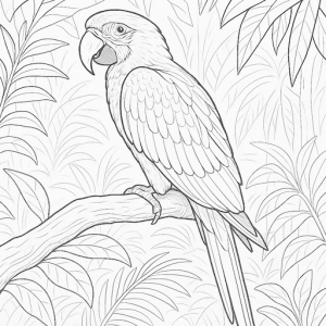 Black & White Detailed Parrot Free Printable Page - looking to the left