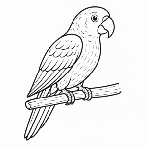 Black & White Parrot on a Branch Free Printable Page - looking to the right