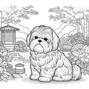 Children’s Cute Shih Tzu Puppy Coloring Page