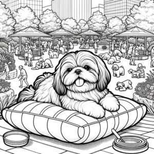 Children’s Cute Shih Tzu Puppy Coloring Page