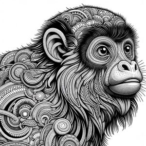 Black & White Howler Monkey Coloring Page. The monkey os looking to the right.