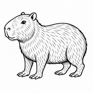 Black & White Capybara Free Printable Page - looking to the left, with details