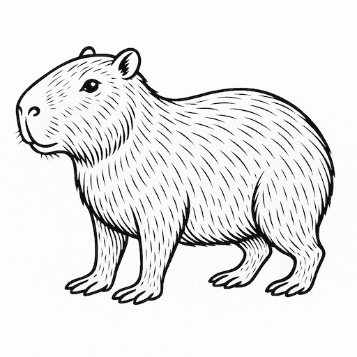 Black & White Capybara Free Printable Page - looking to the left, with details