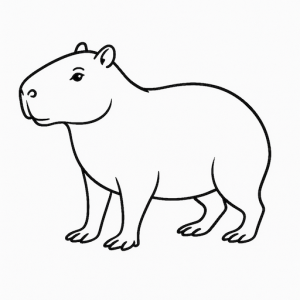 Black & White Capybara Free Printable Page - looking to the left, low detail
