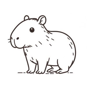 Black & White Capybara Free Printable Page - looking to the left, with some details