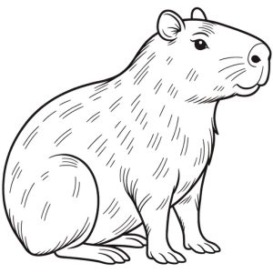 Black & White Capybara Free Printable Page - looking to the right, with details