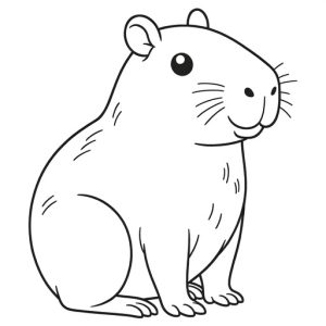 Black & White Capybara Free Printable Page - looking to the right, low detail