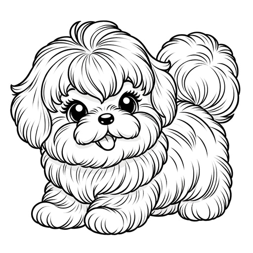 Black & White Cute Shih Tzu Puppy Free Printable Coloring Page - playful
