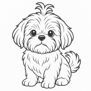 Black & White Cute Shih Tzu Puppy Free Printable Coloring Page - serious
