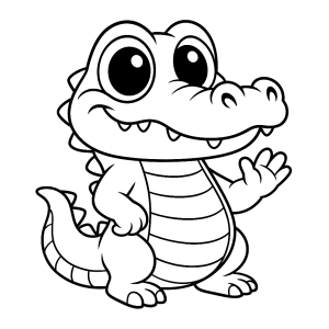 Black & White Free Printable Children's Cartoon Alligator unique Printable Page - stanging looking right