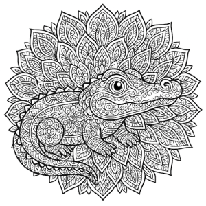 Black & White Free Printable Children's Mandala Crocodile - looking to the right