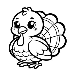 Black & White Free Printable Children's Cute Turkey - looking to the left