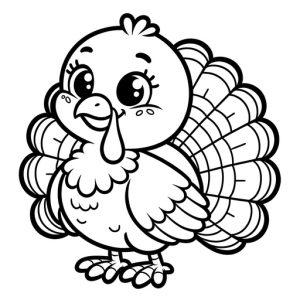 Black & White Free Printable Children's Cute Turkey - looking to the left