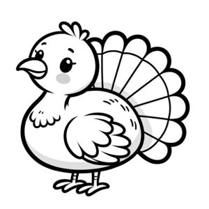 Black & White Free Printable Children's Cute Turkey - looking to the left
